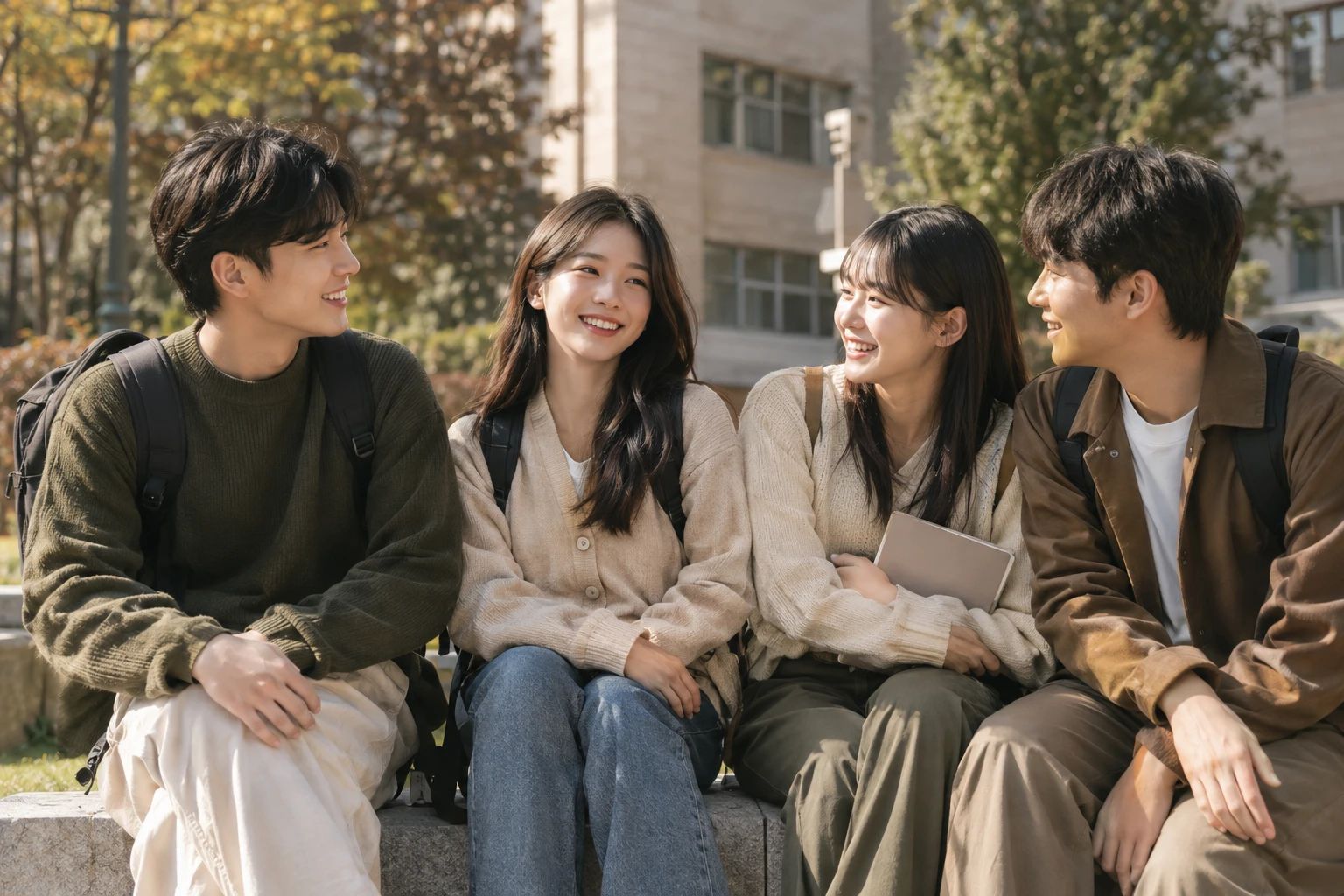 함께 웃고 있는 외국인 대학생들